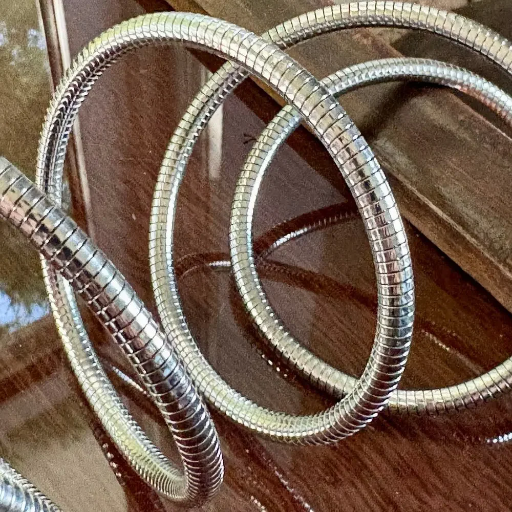 Silver Tone Multi Loop Coil Wrap Bracelet Stretch Style Jewelry